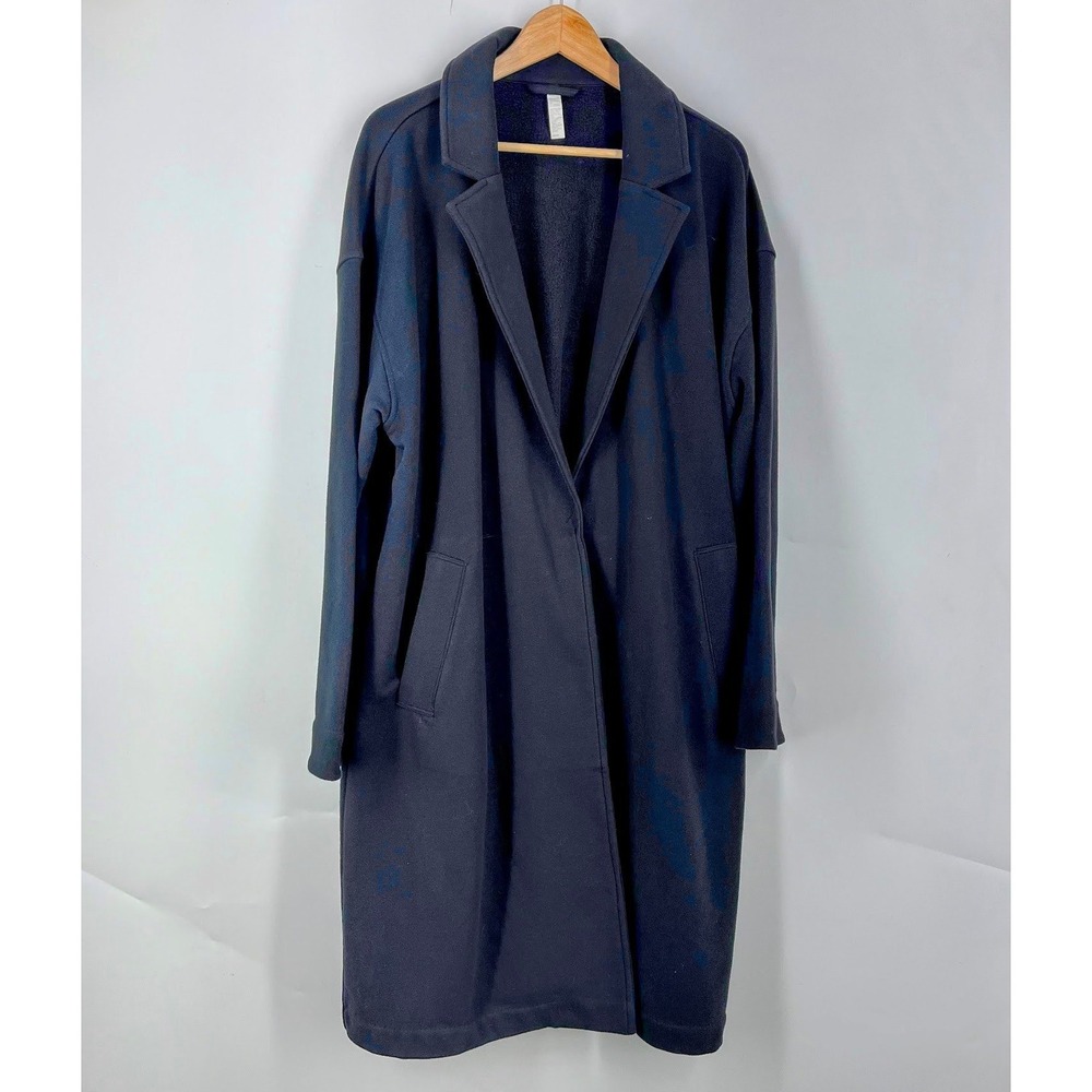 Zella Womens Black Knit Longline Fleece Lined Open Front Coat Jacket Size XL